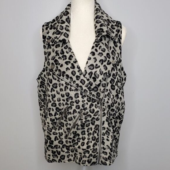 NEW JOLT leopard gray and black big cat zip collared moto vest L‎ - Picture 2 of 6